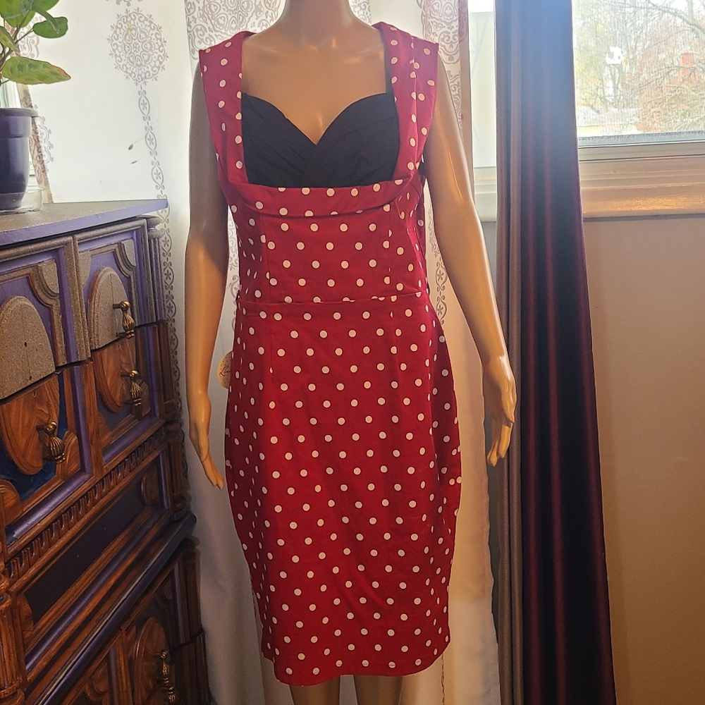 Rockabilly Red dress with white dots.